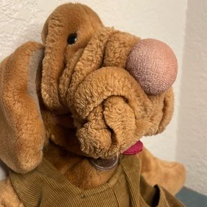 Wrinkles stuffed puppet bloodhound dog corduroy jumper leather dog tag 4092418